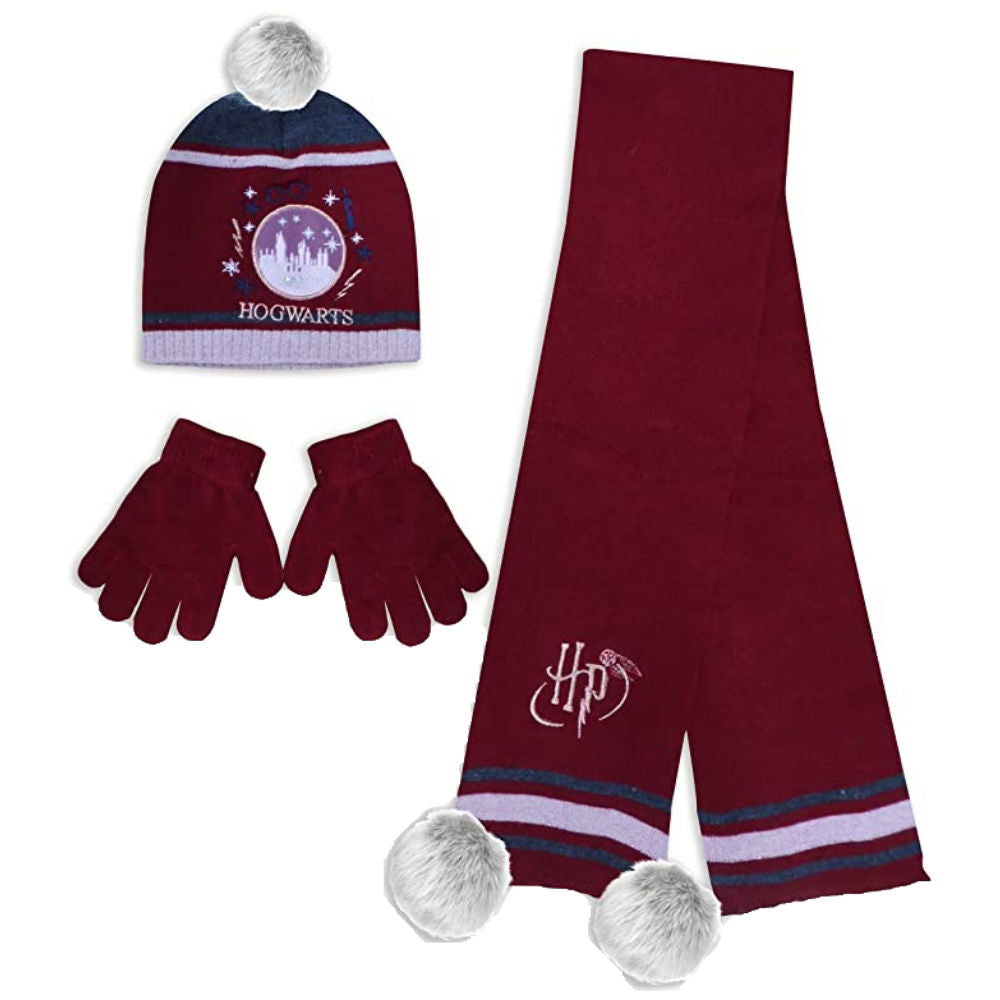 Harry Potter Kids Hat, Scarf & Gloves Winter Set - Hogwarts Castle - Super Heroes Warehouse