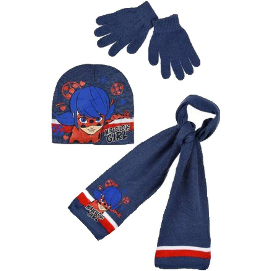 Miraculous Ladybug Girls Hat Scarf and Gloves Set With Glitter - Super Heroes Warehouse